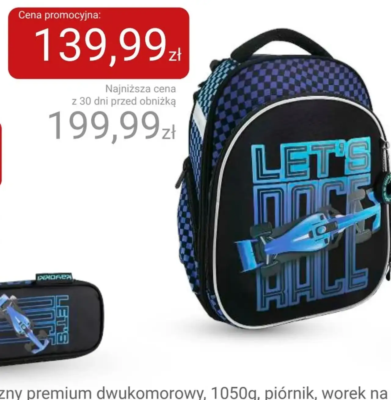 Tornister ergonomiczny premium dwukomorowy wyścigówka Kayokki