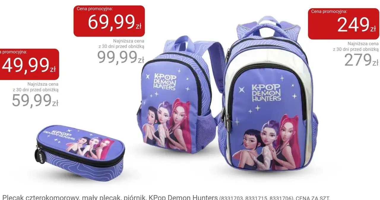 Plecak czterokomorowy, mały plecak, piórnik, KPop Demon Hunters