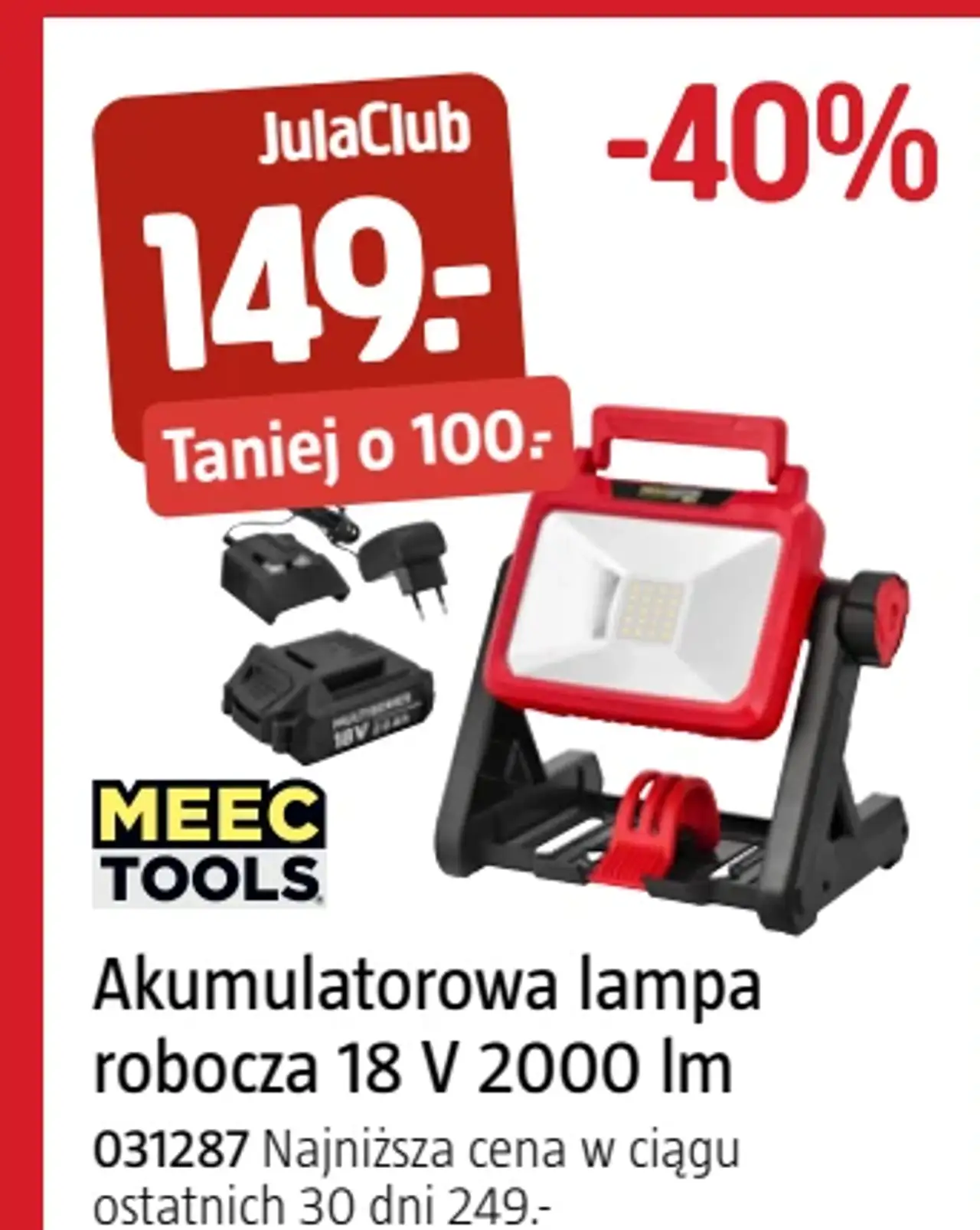 Akumulatorowa lampa robocza Meec Tools 18 V 2000 lm