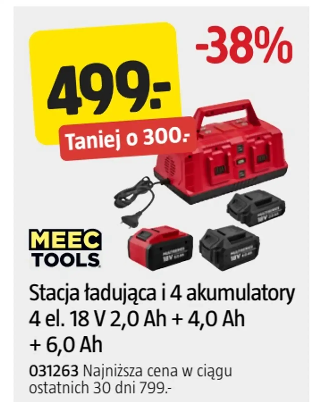 Stacja ładująca i 4 akumulatory 4 el. 18 V 2,0 Ah + 4,0 Ah + 6,0 Ah MEEC TOOLS