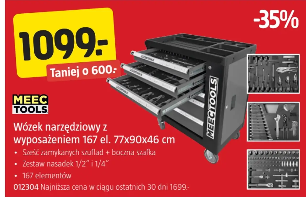 Wózek narzędziowy z wyposażeniem 167 el. 77x90x46 cm MEEC TOOLS