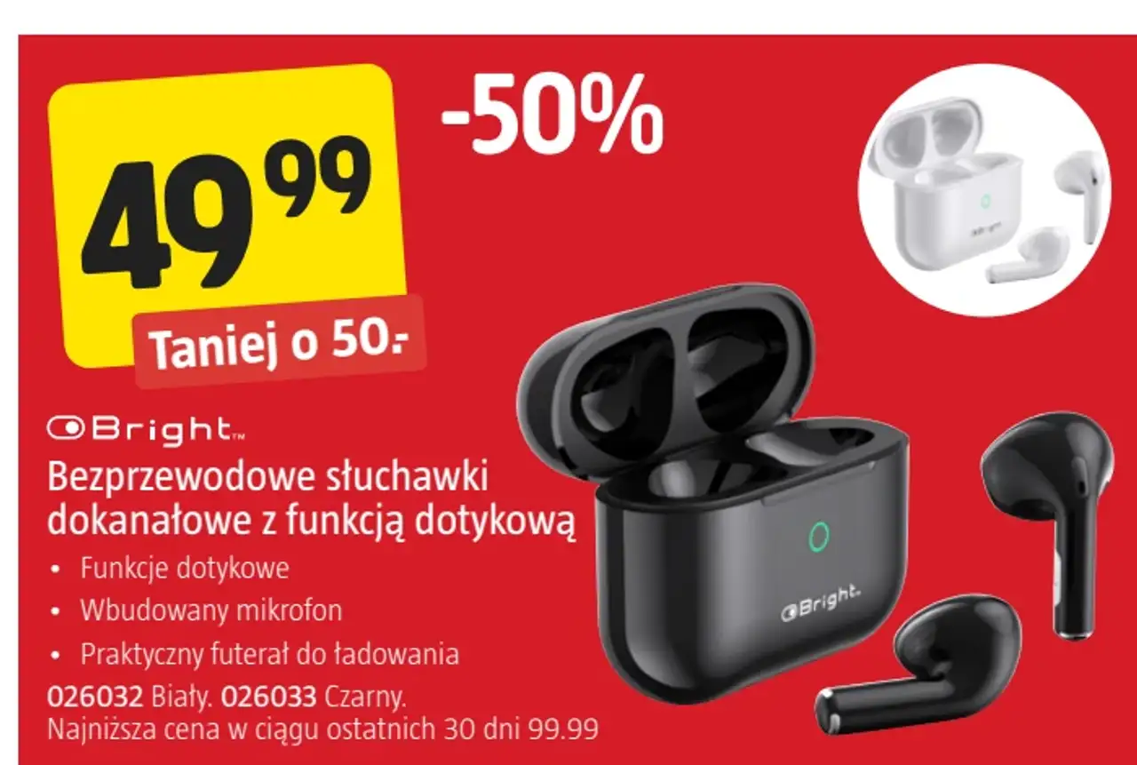 Bezprzewodowe słuchawki dokanałowe z funkcją dotykową Bright