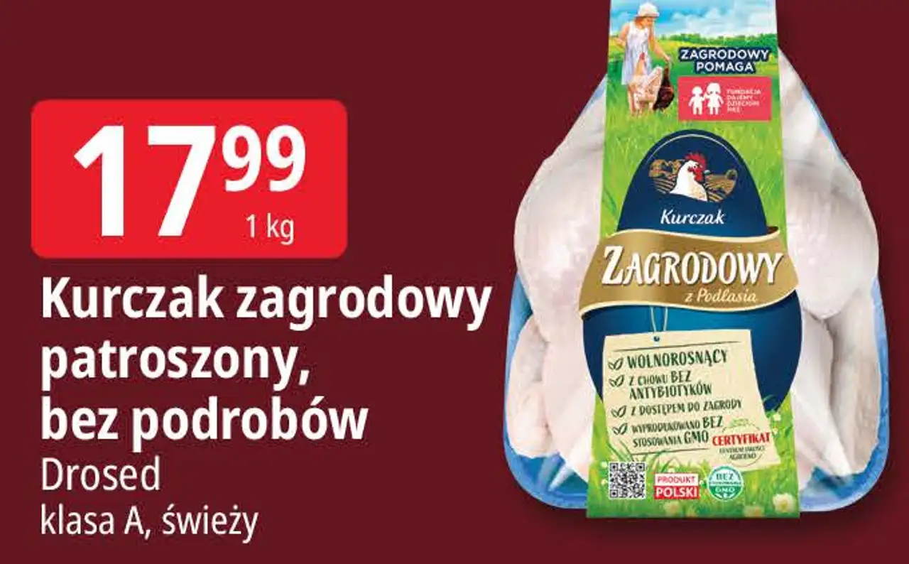 Kurczak zagrodowy patroszony, bez podrobów Drosed klasa A, świeży