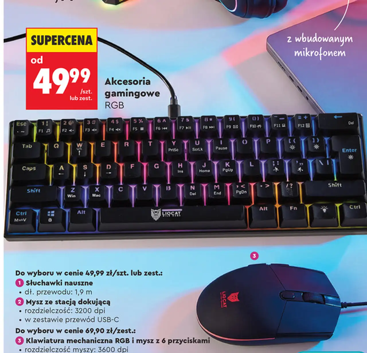 Klawiatura mechaniczna RGB i mysz z 6 przyciskami Liocat Wild Game