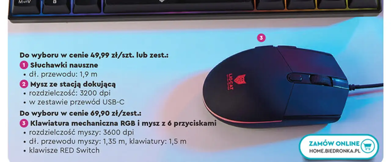 Klawiatura mechaniczna RGB i mysz z 6 przyciskami Liocat Wild Game