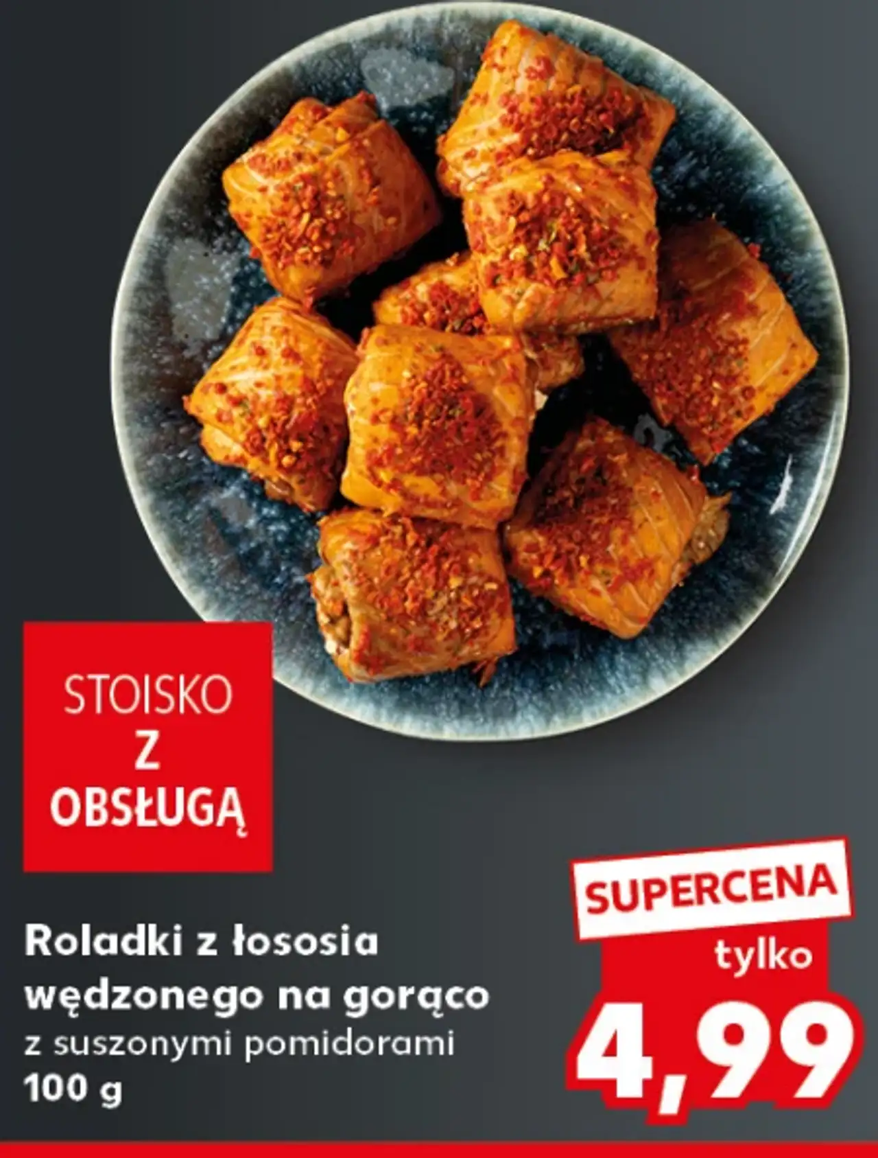 Roladki z łososia wędzonego na gorąco z suszonymi pomidorami