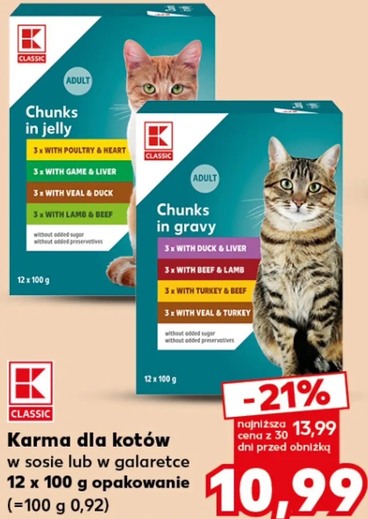 K-Classic Karma dla kotów w sosie lub w galaretce 12 x 100 g