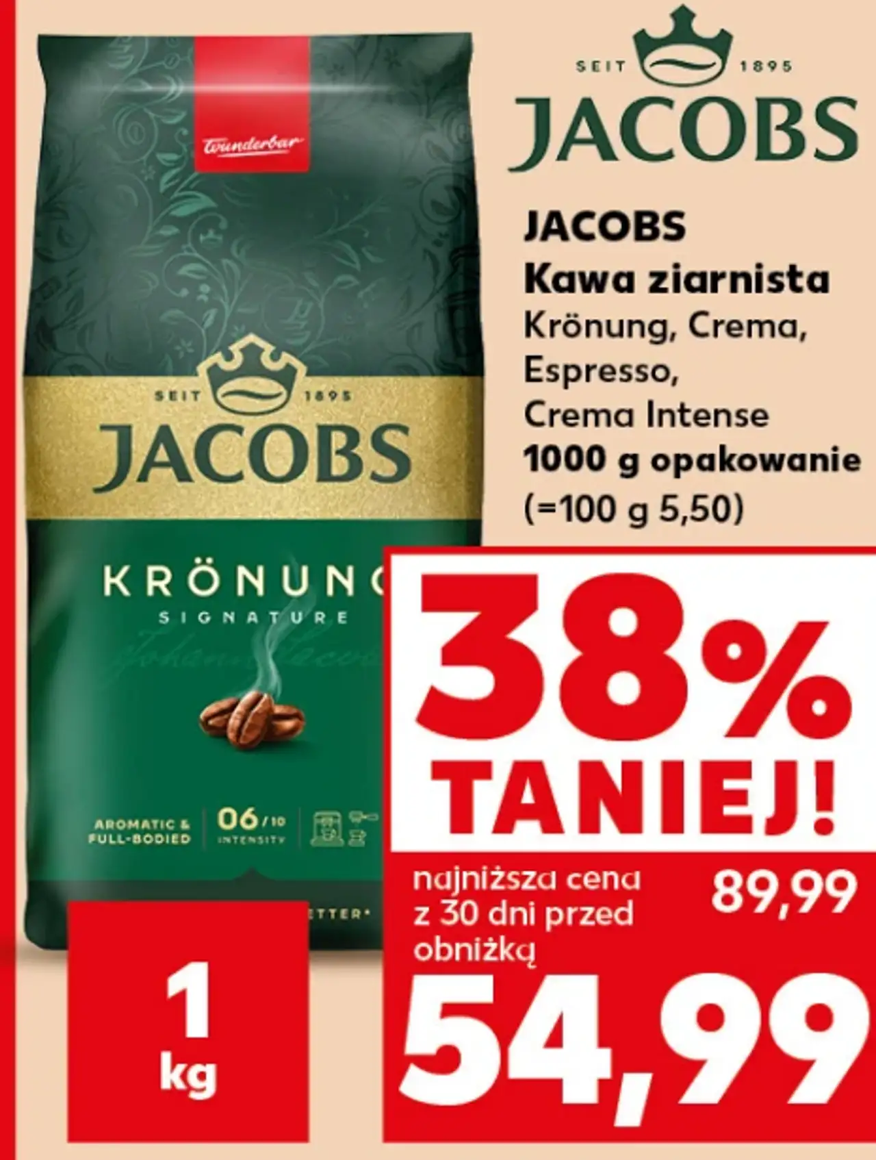 Jacobs Kawa ziarnista Krönung, Crema, Espresso, Crema Intense