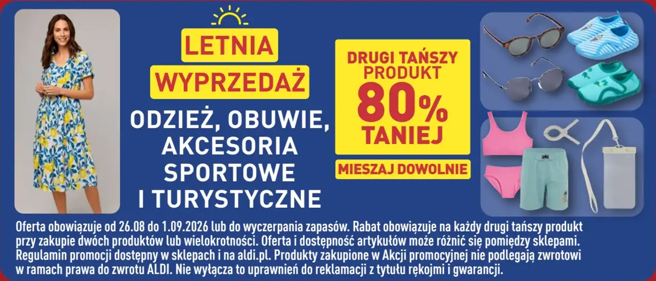 Letnia wyprzedaż: Odzież, obuwie, akcesoria sportowe i turystyczne - drugi tańszy produkt 80% taniej