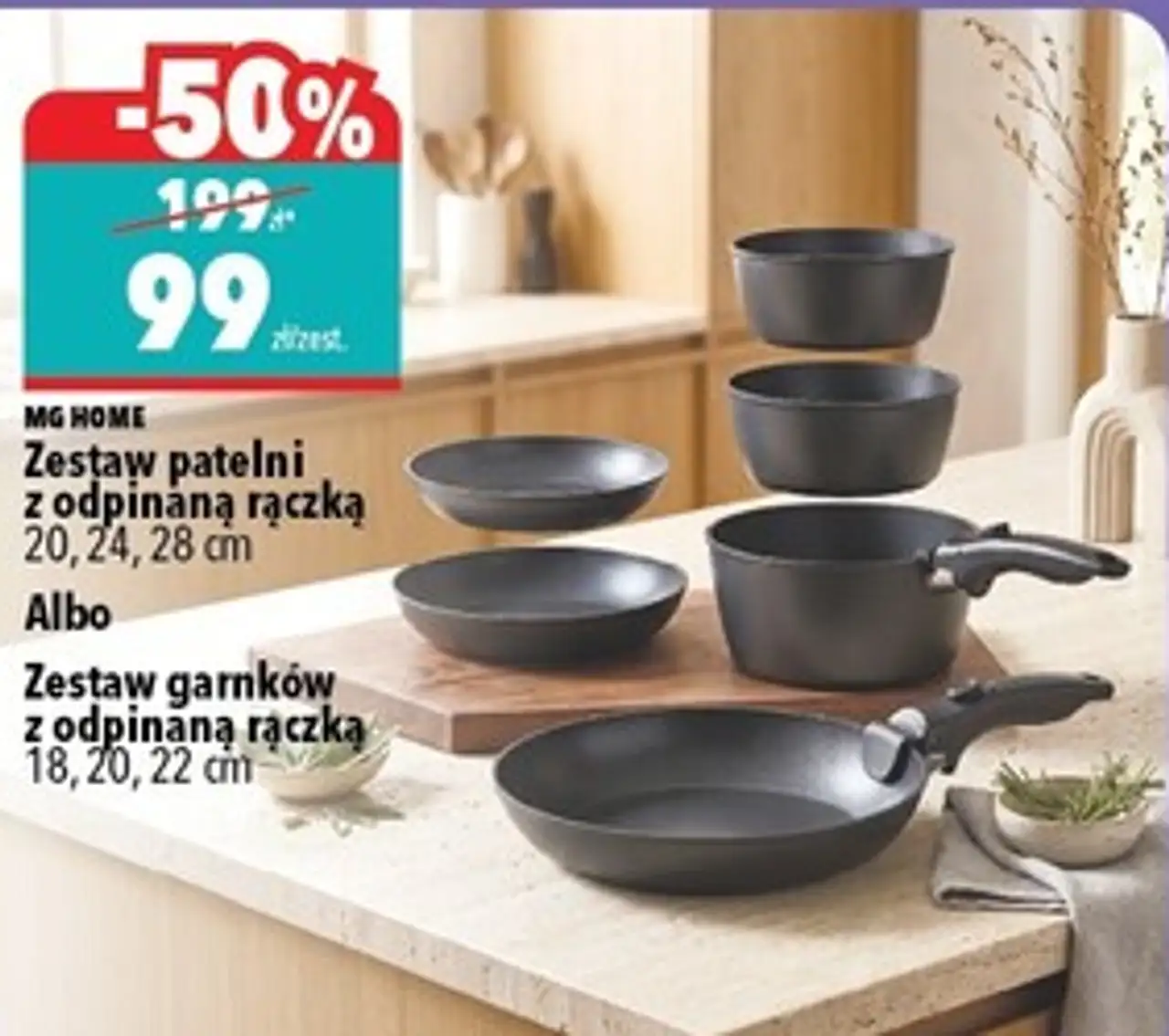 Zestaw patelni z odpinaną rączką Albo / Zestaw garnków z odpinaną rączką MG Home