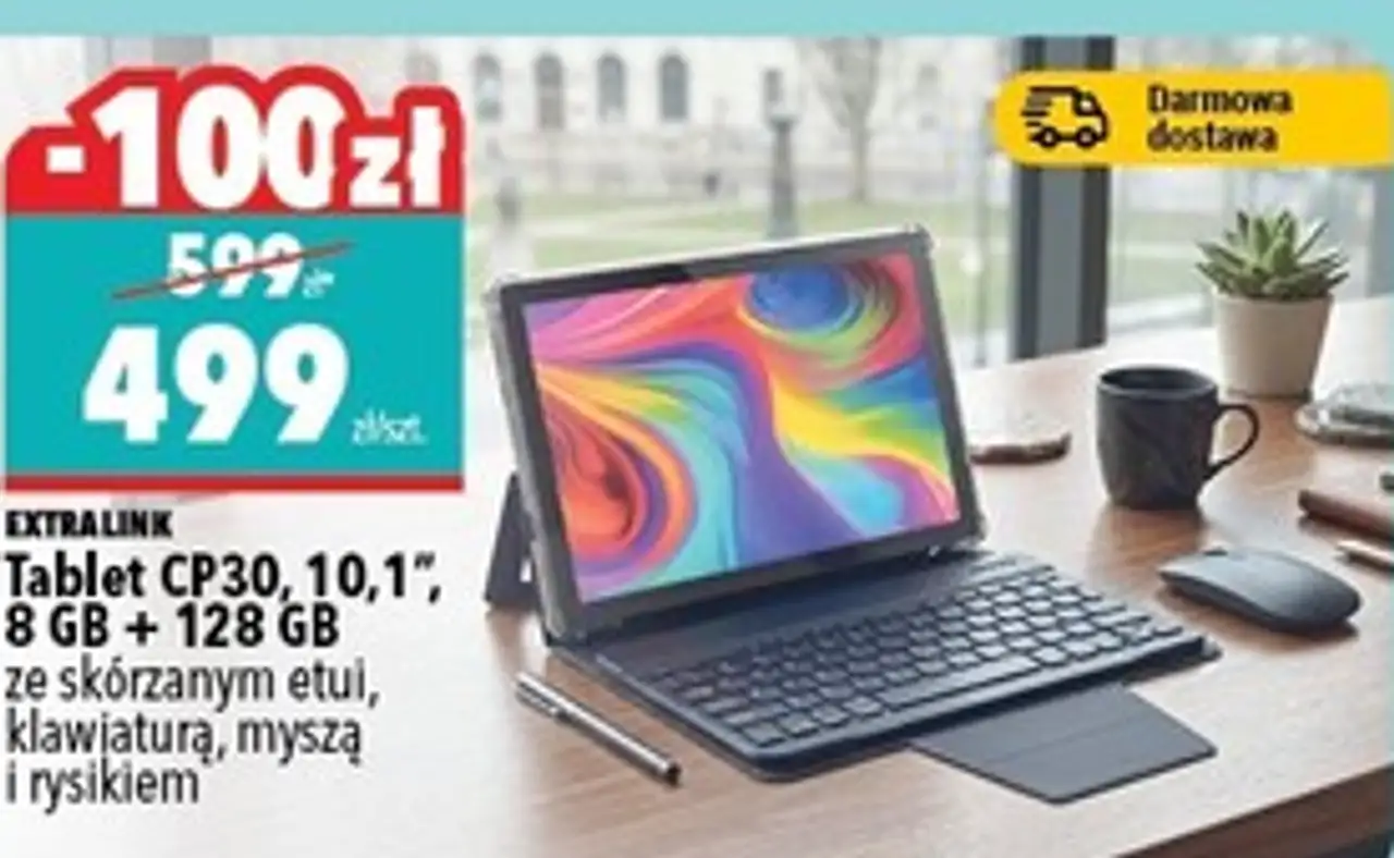 Extralink Tablet CP30, 10,1", 8 GB + 128 GB ze skórzanym etui, klawiaturą, myszą i rysikiem