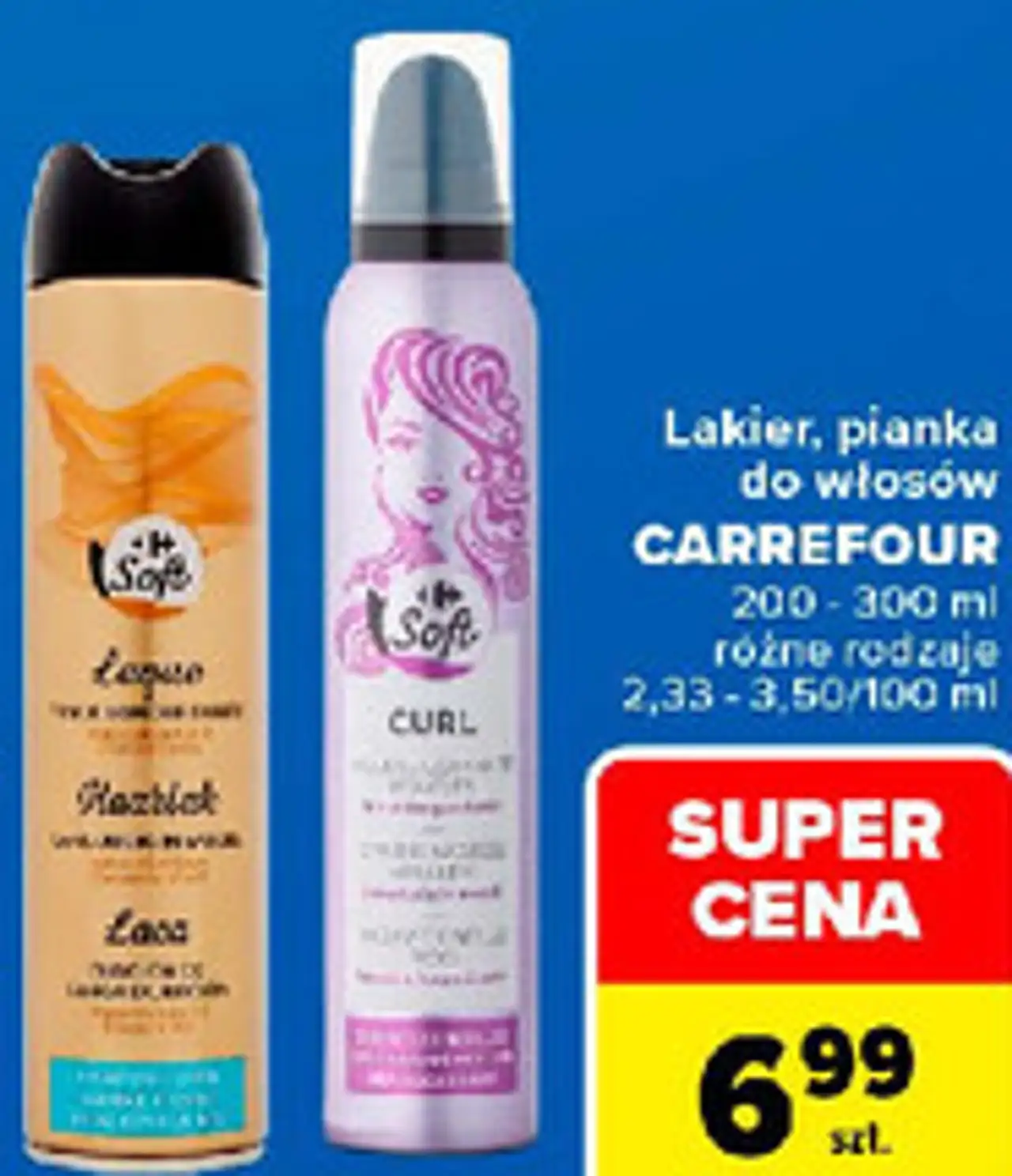 Lakier, pianka do włosów CARREFOUR