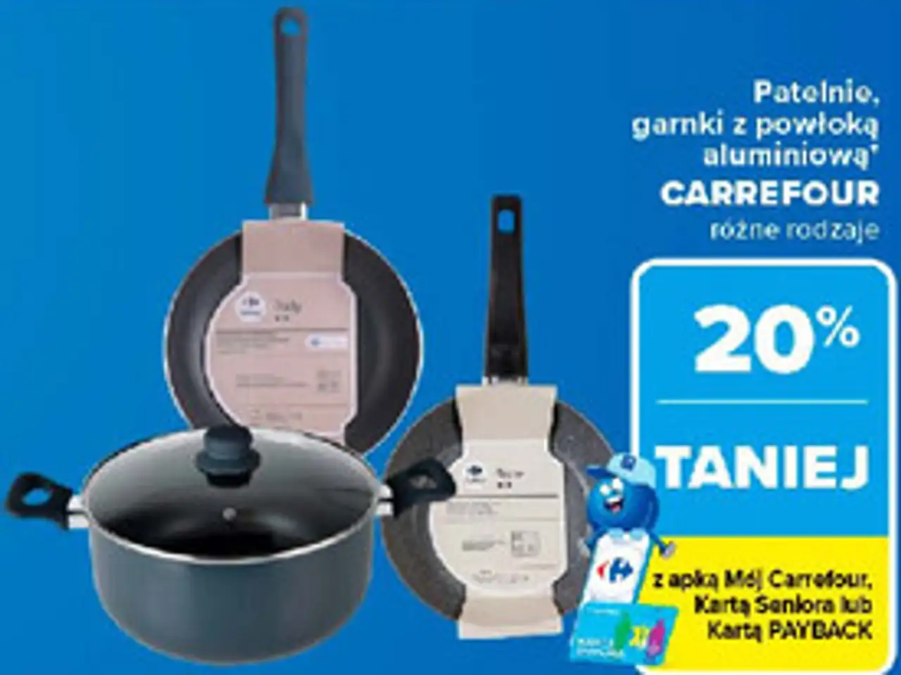 Patelnie, garnki z powłoką aluminiową CARREFOUR