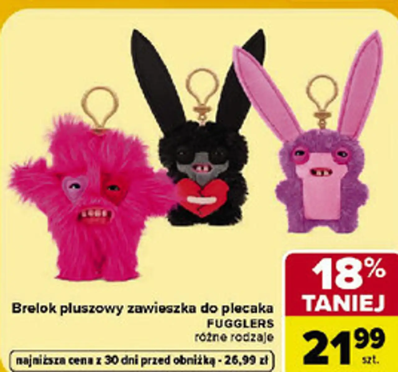 Brelok pluszowy zawieszka do plecaka FUGGLERS różne rodzaje