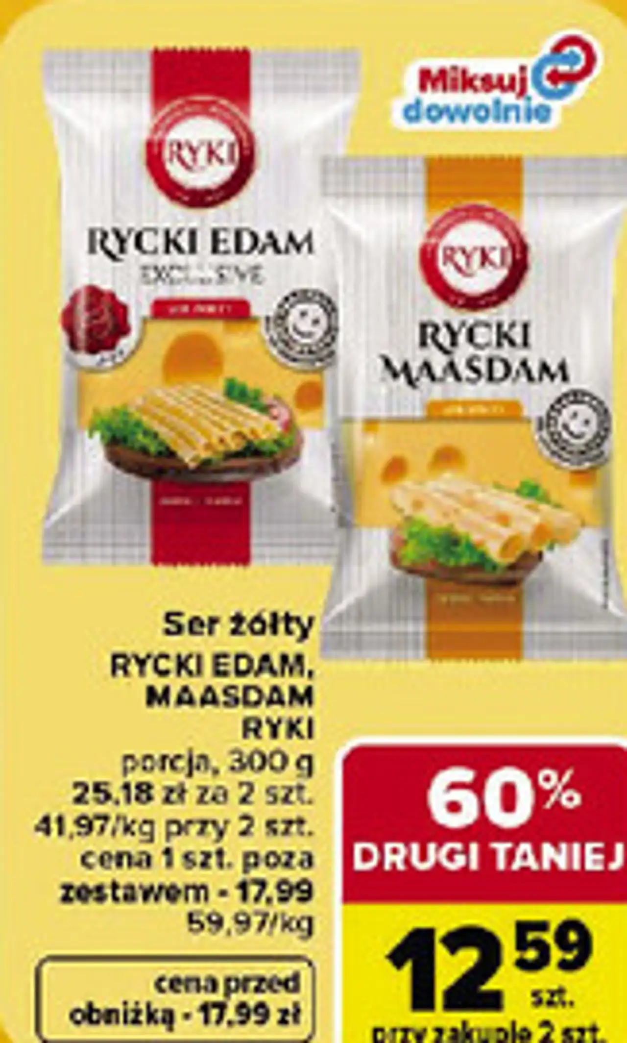 Ser żółty RYCKI EDAM, MAASDAM RYKI porcja