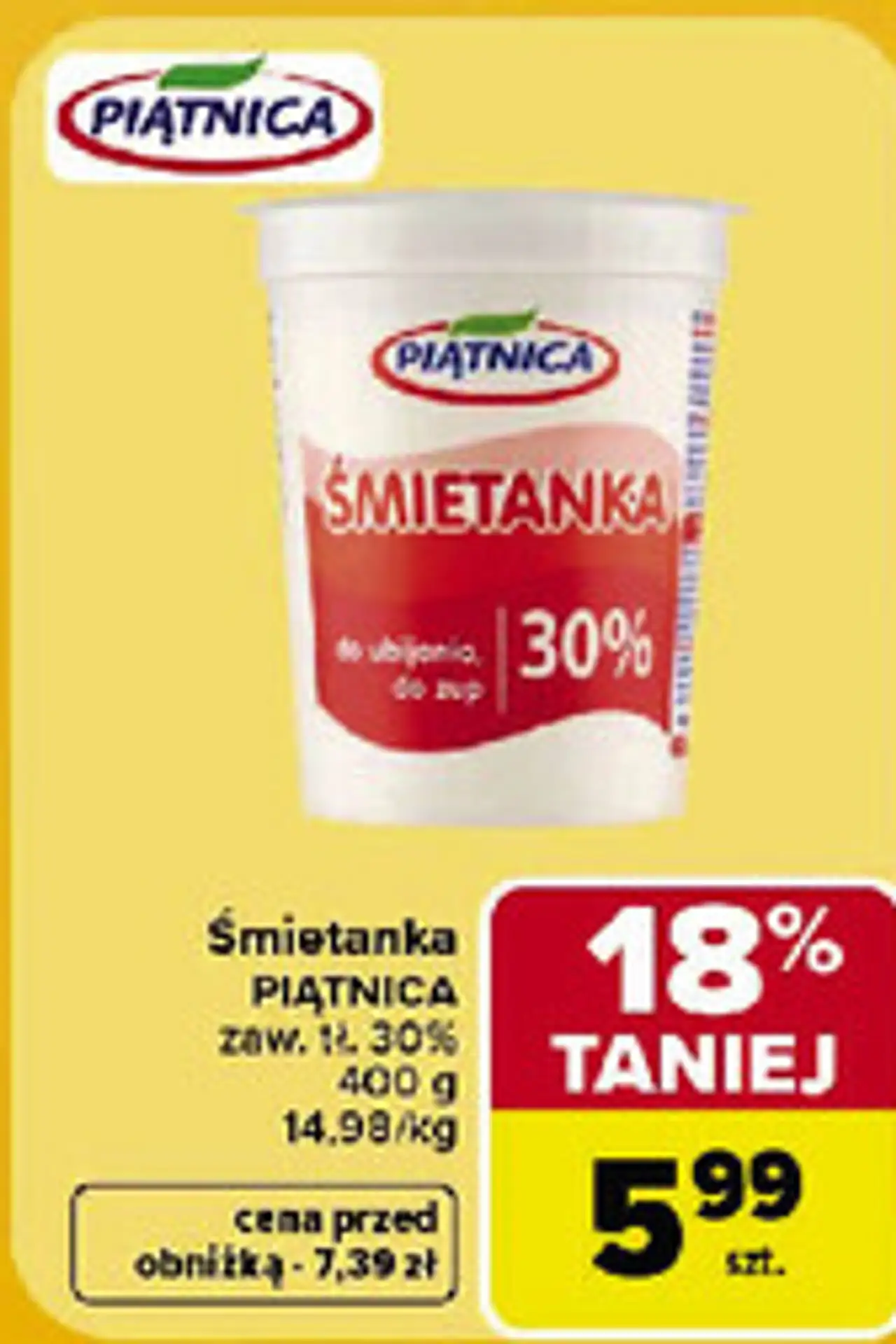 Śmietanka Piątnica zaw. tł. 30% 400 g