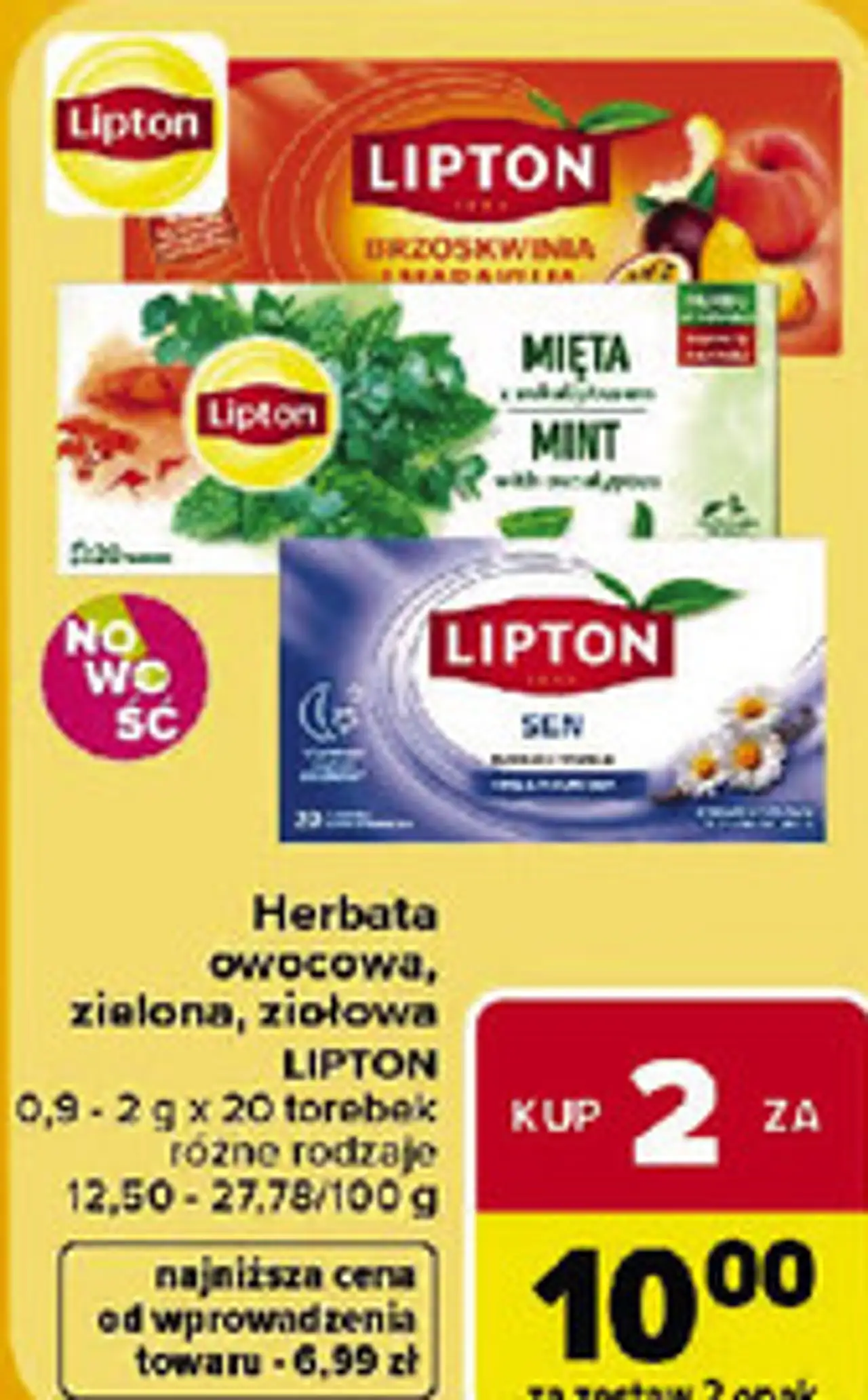 Herbata owocowa, zielona, ziołowa Lipton