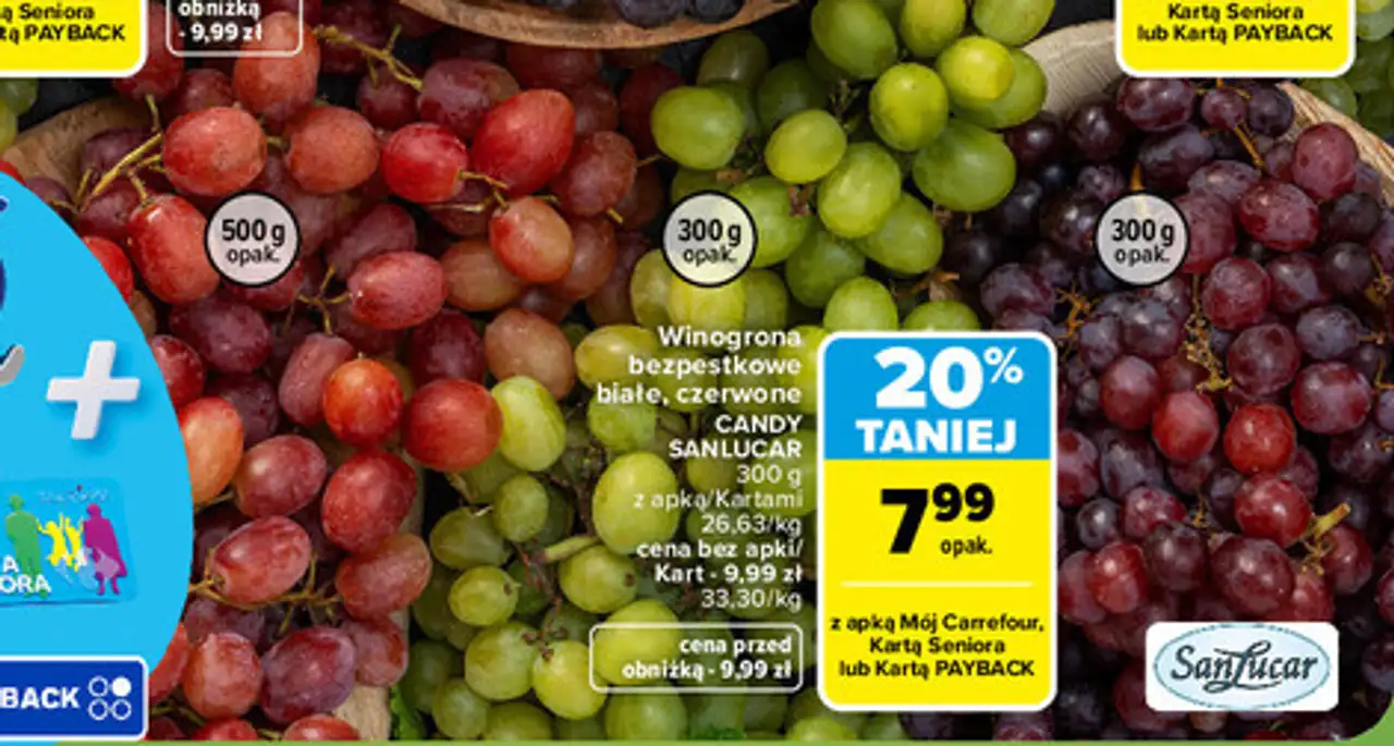 Winogrona bezpestkowe białe, czerwone Candy SanLucar