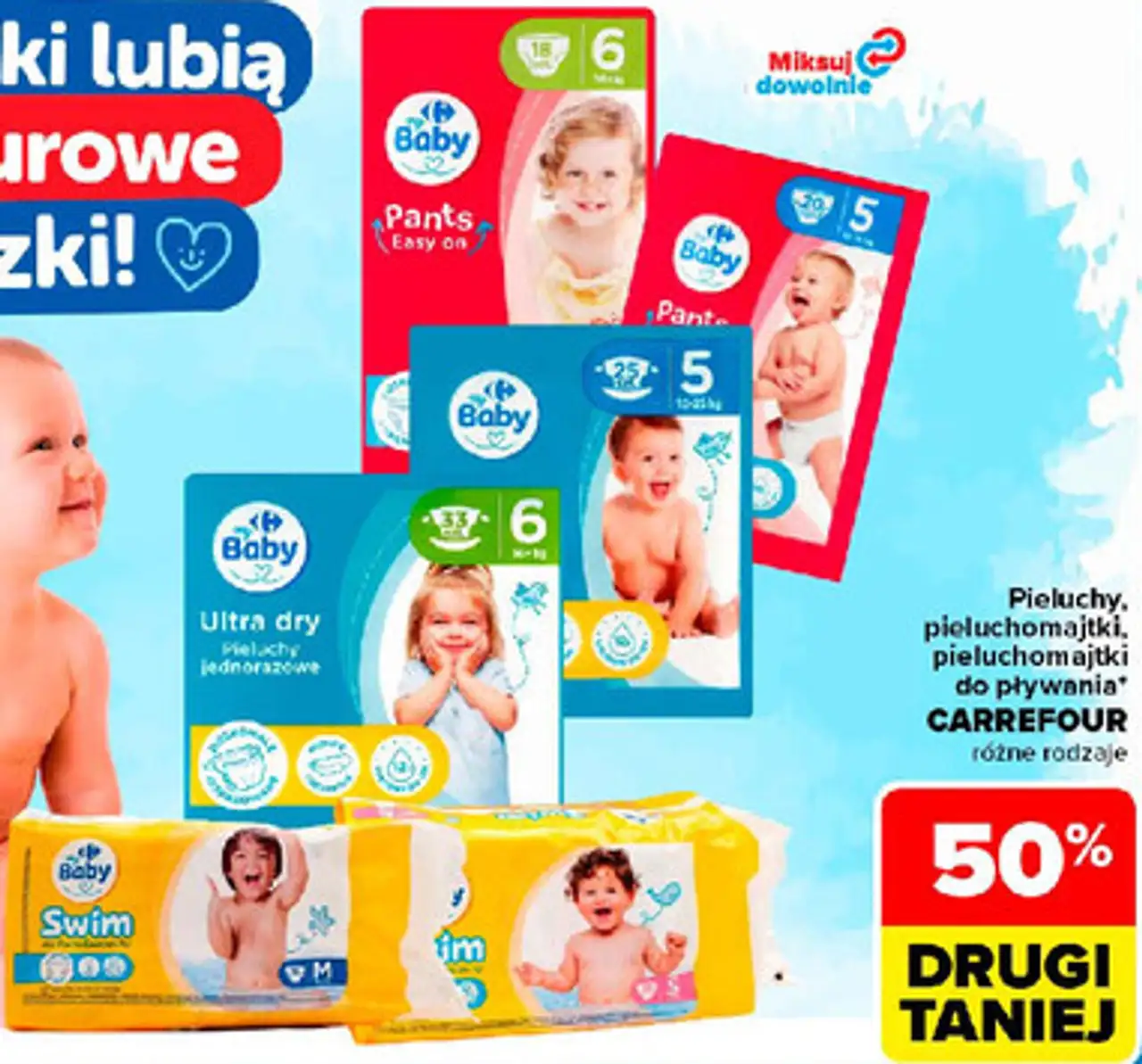 Pieluchy, pieluchomajtki, pieluchomajtki do pływania Carrefour Baby