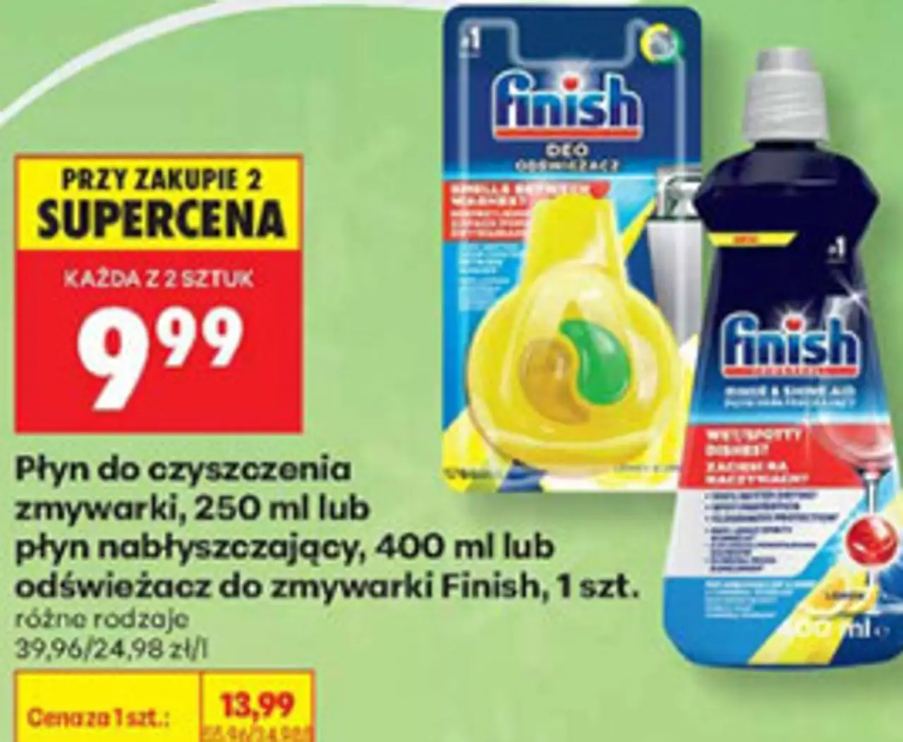 Płyn do czyszczenia zmywarki lub płyn nabłyszczający Finish