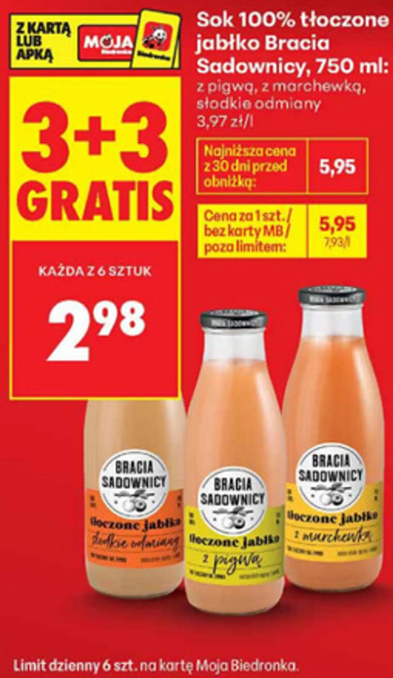 Sok 100% tłoczony jabłko Bracia Sadownicy, 750 ml