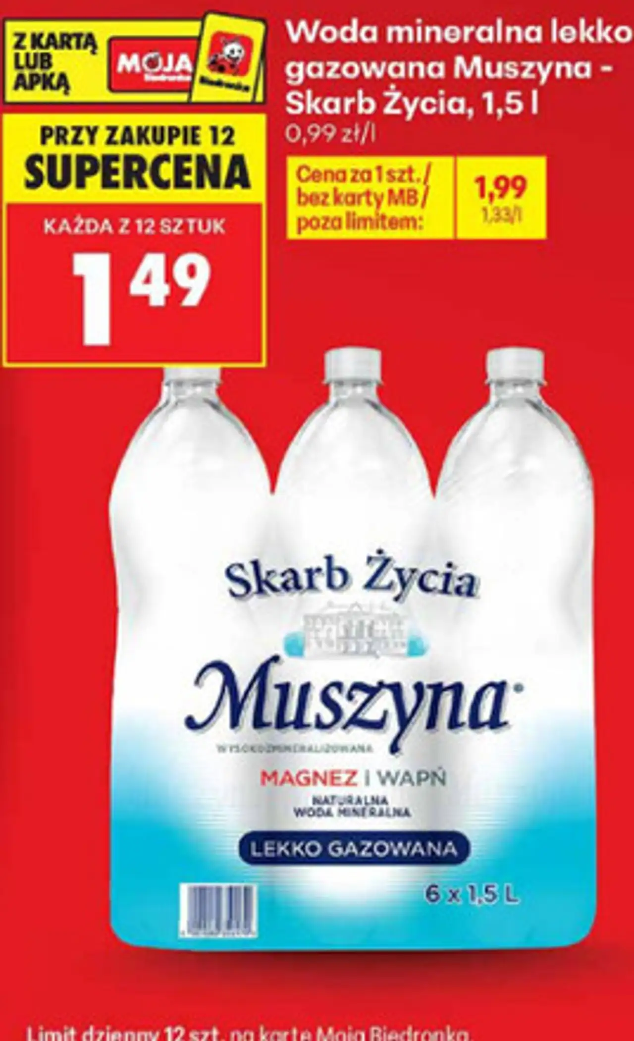 Woda mineralna lekko gazowana Muszyna - Skarb Życia, 1,5 l