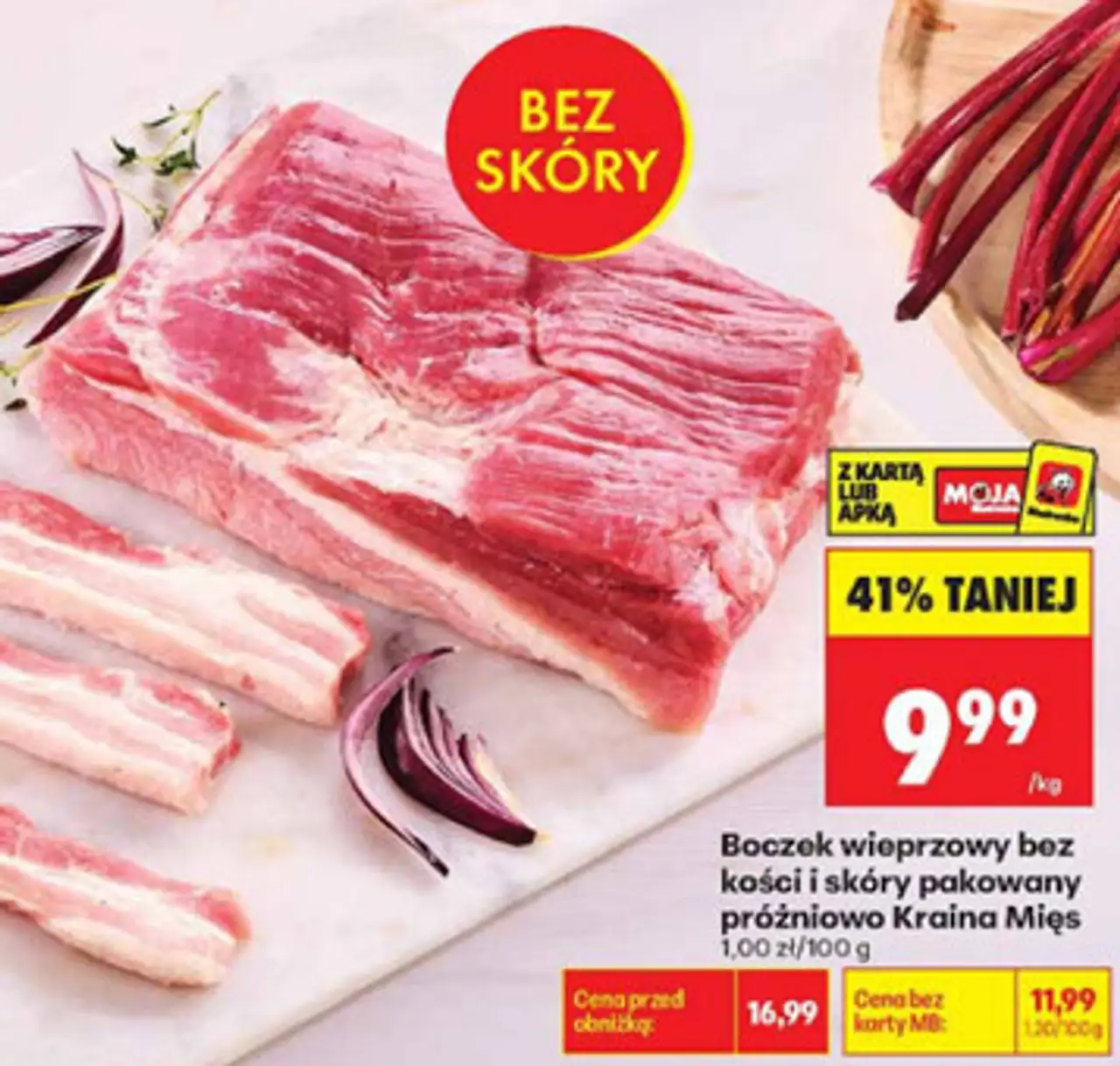 Boczek wieprzowy bez kości i skóry pakowany próżniowo Kraina Mięs