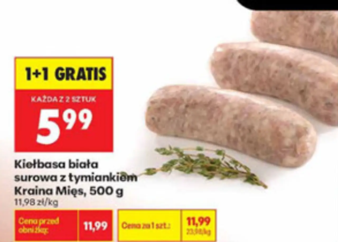 Kiełbasa biała surowa z tymiankiem Kraina Mięs, 500 g