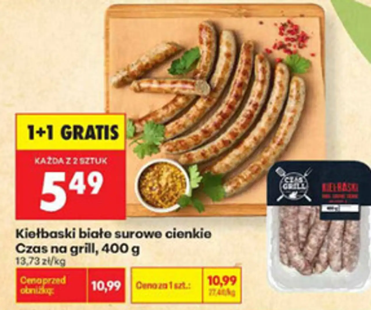 Kiełbaski białe surowe cienkie Czas na grill, 400 g