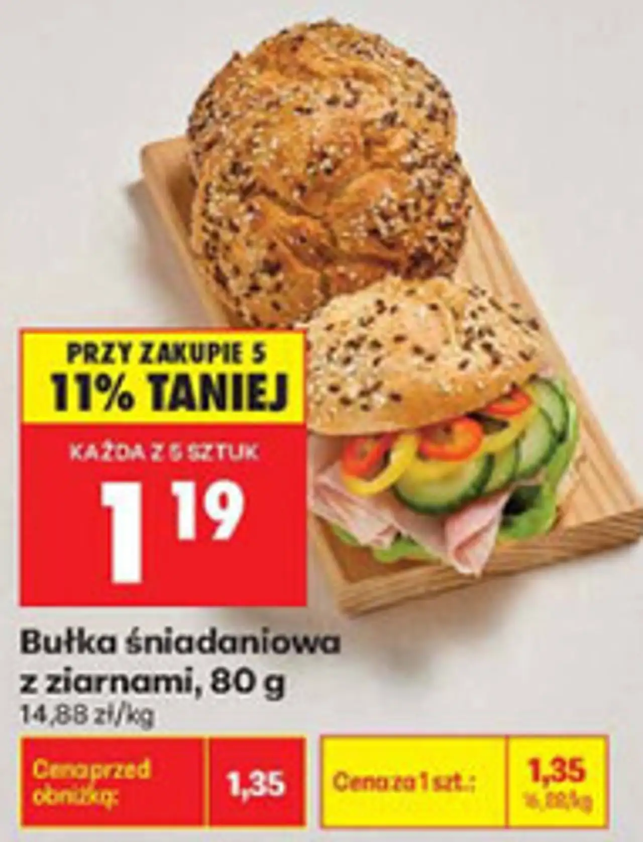 Bułka śniadaniowa z ziarnami, 80 g