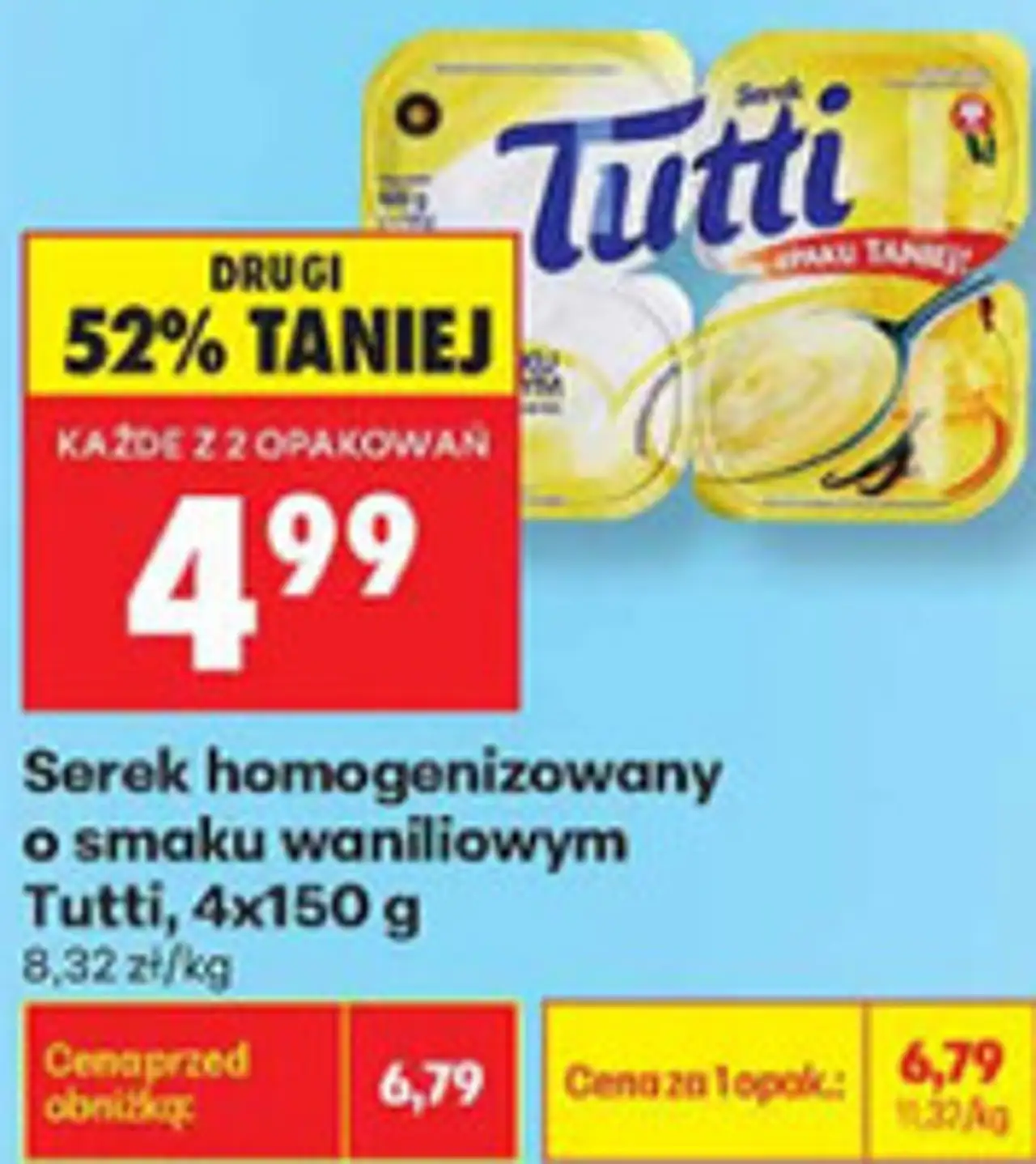 Serek homogenizowany o smaku waniliowym Tutti, 4x150 g