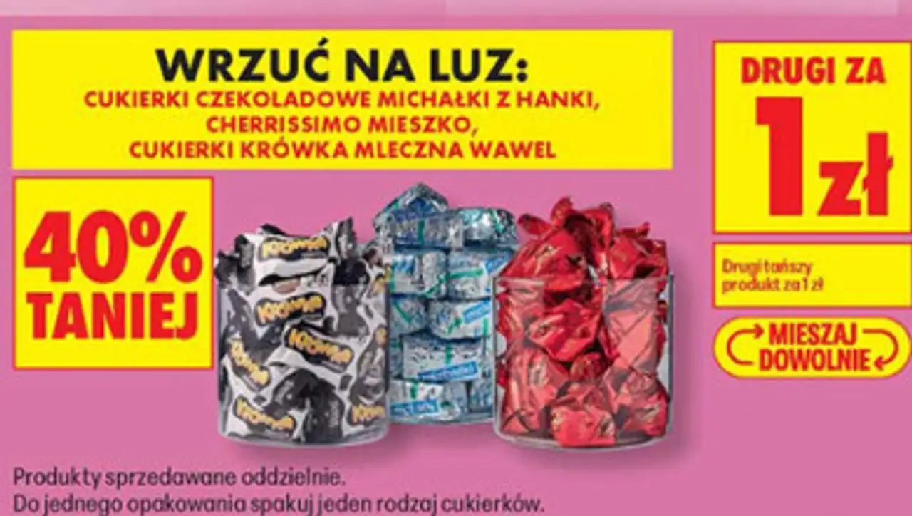 Cukierki czekoladowe Michałki z Hanki, Cherrissimo Mieszko, cukierki krówka mleczna Wawel