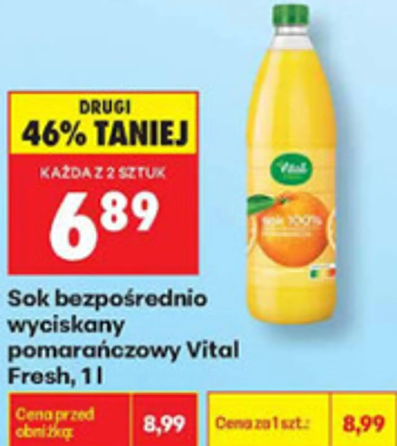Sok bezpośrednio wyciskany pomarańczowy Vital Fresh, 1 l