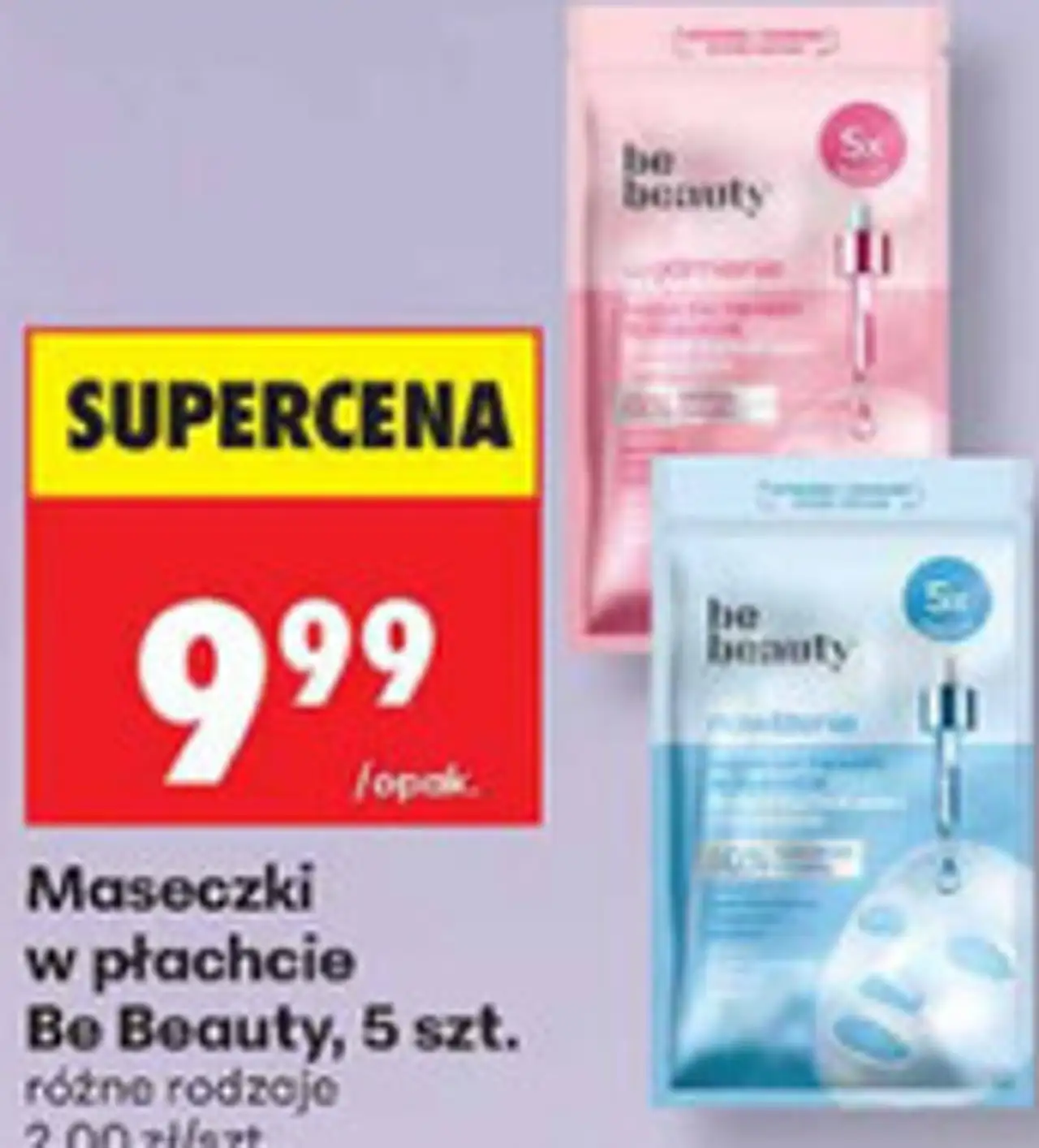 Maseczki w płachcie Be Beauty, 5 szt.
