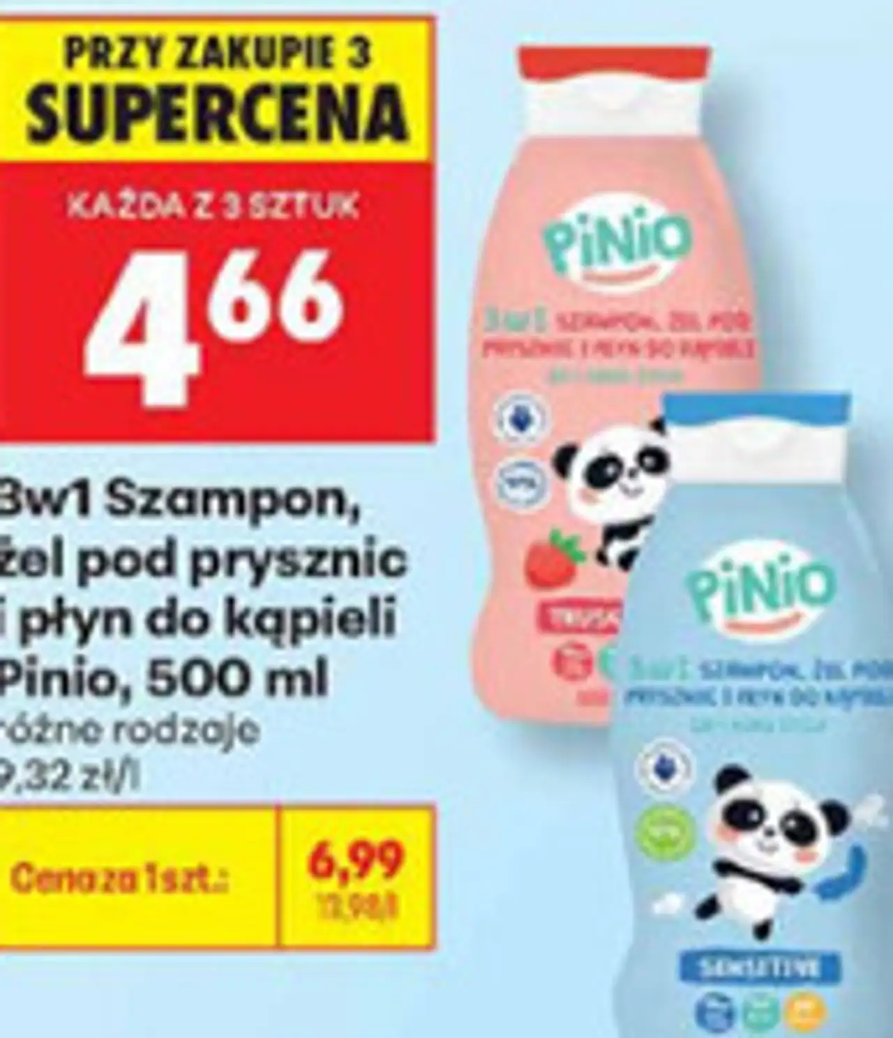 3w1 Szampon, żel pod prysznic i płyn do kąpieli Pinio, 500 ml