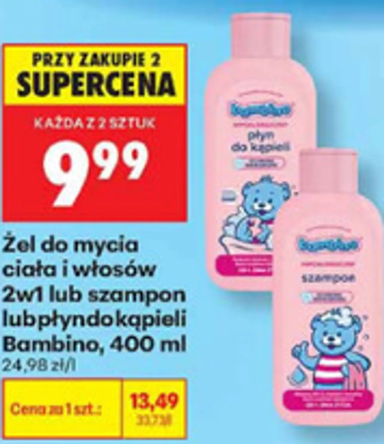 Żel do mycia ciała i włosów 2w1 lub szampon lub płyn do kąpieli Bambino, 400 ml