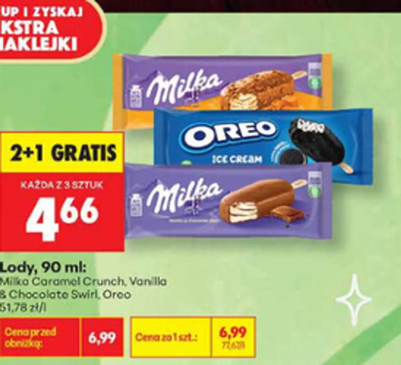 Lody Milka Caramel Crunch / Oreo / Milka & Chocolate Swirl