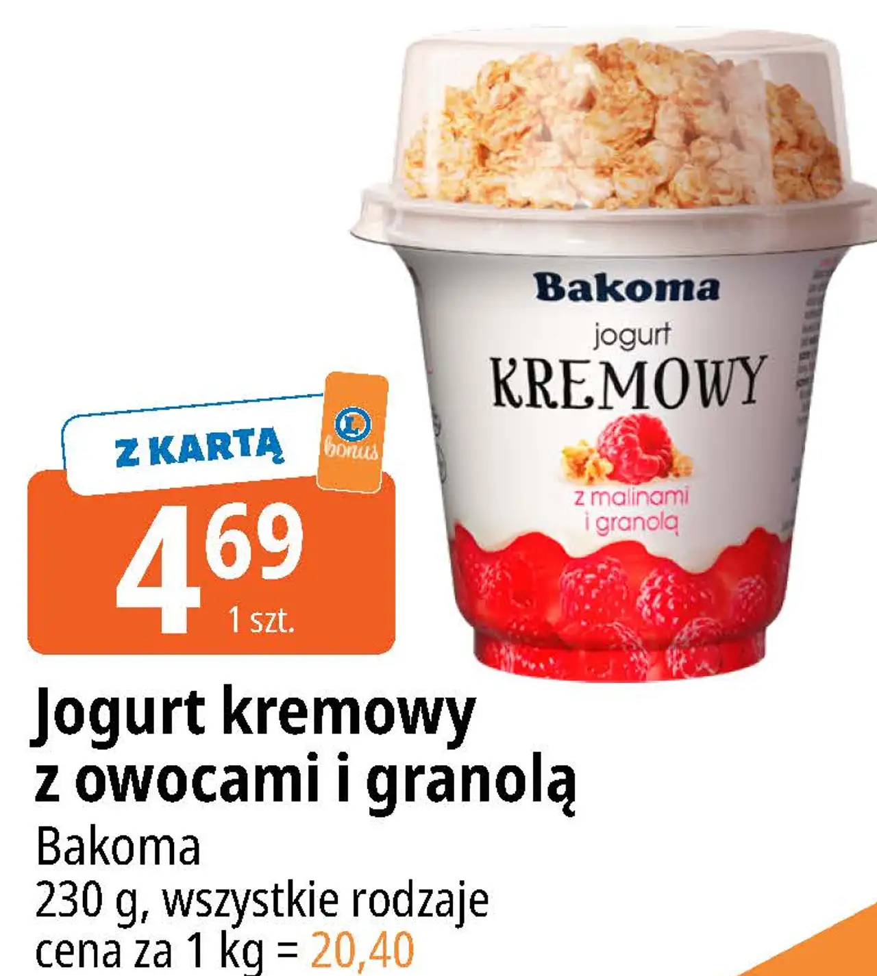 Jogurt kremowy z owocami i granolą Bakoma