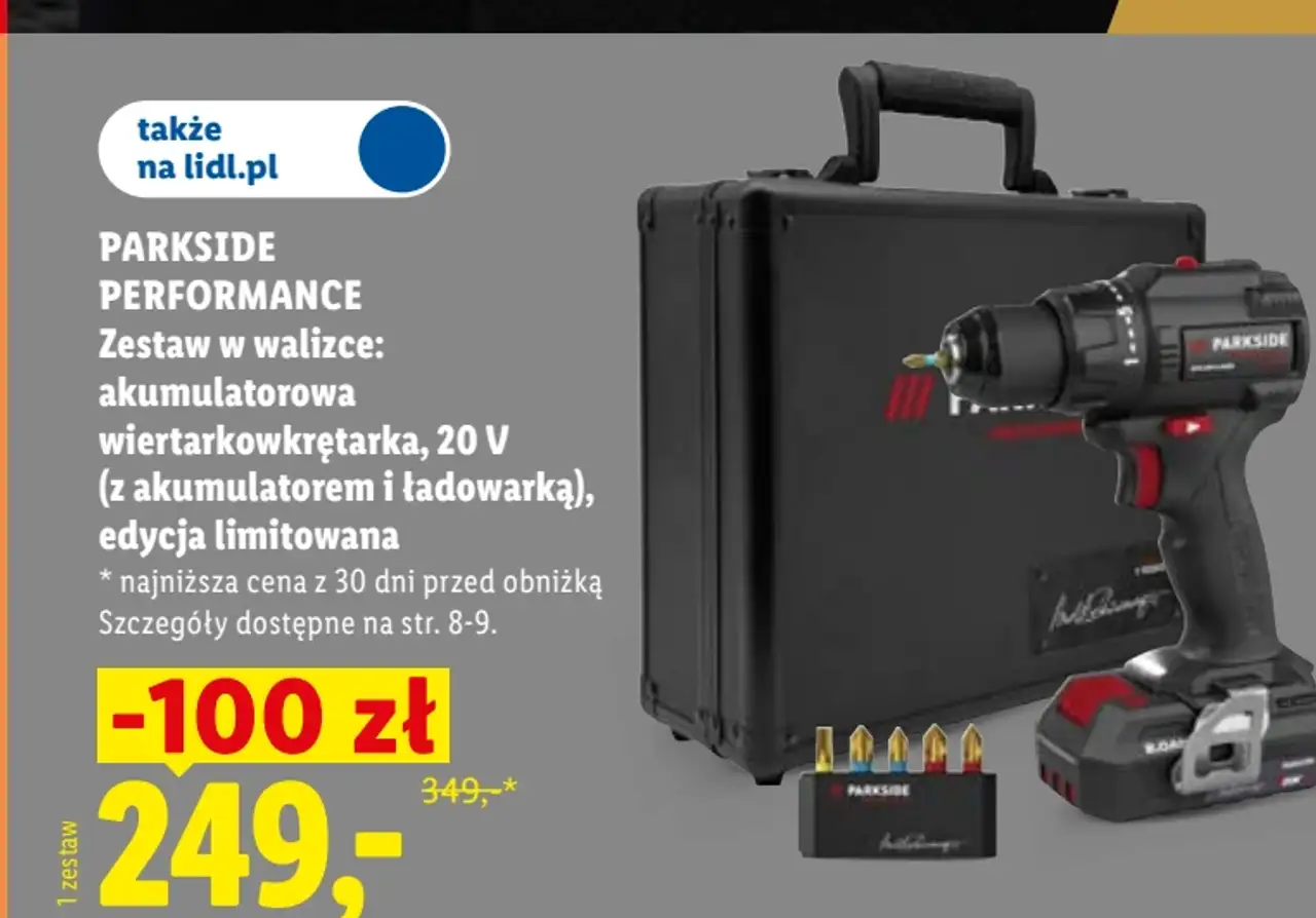 PARKSIDE PERFORMANCE Zestaw w walizce: akumulatorowa wiertarkowkrętarka, 20 V (z akumulatorem i ładowarką), edycja limitowana