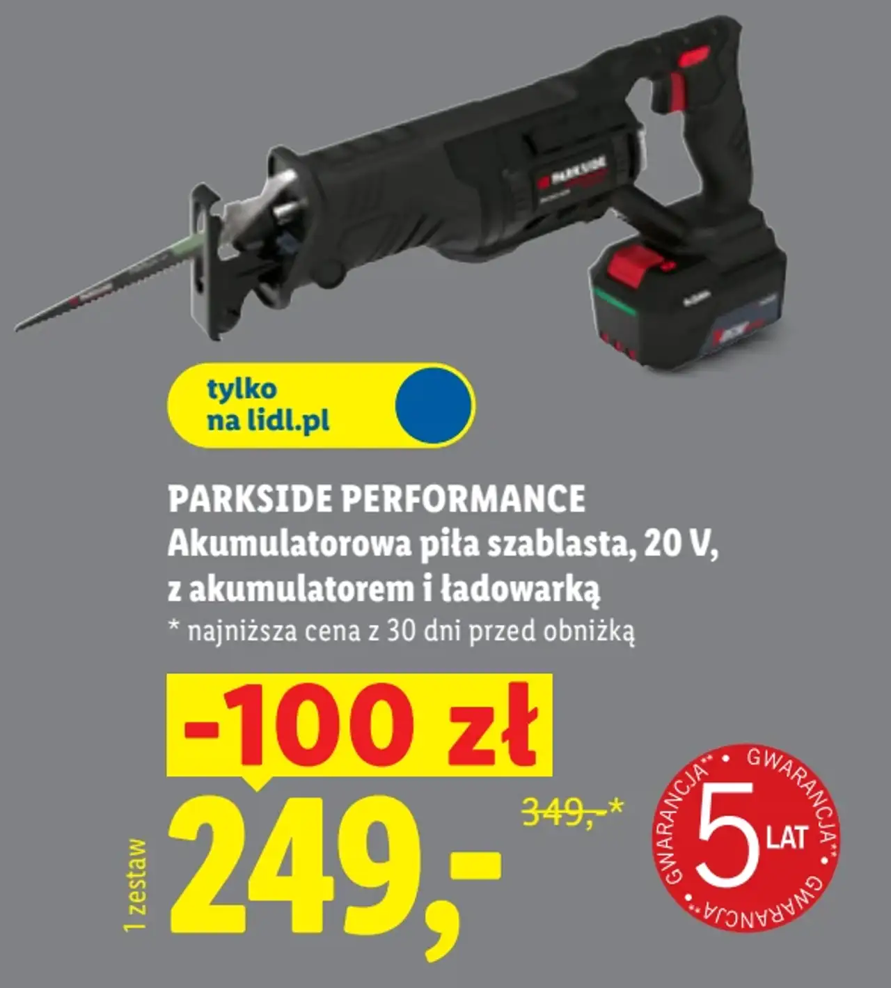 PARKSIDE PERFORMANCE Akumulatorowa piła szablasta, 20 V, z akumulatorem i ładowarką