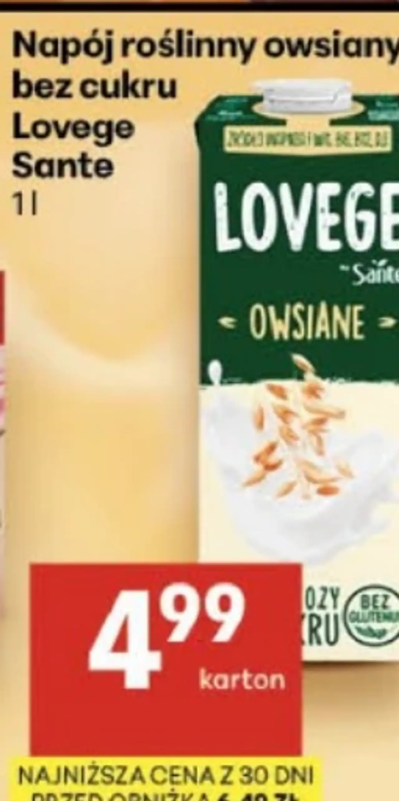 Napój roślinny owsiany bez cukru Lovege Sante
