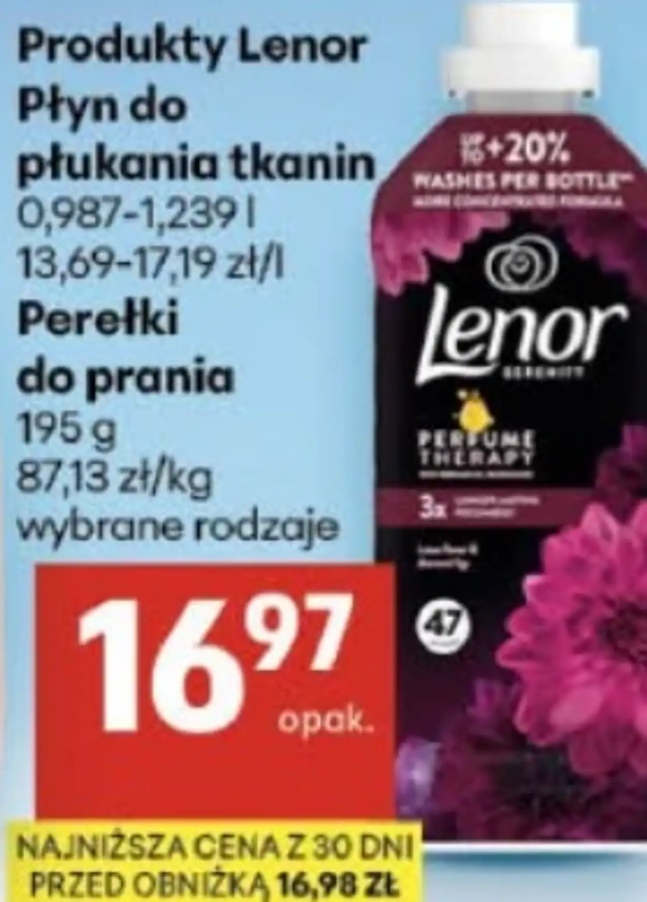 Produkty Lenor: Płyn do płukania tkanin lub Perełki do prania