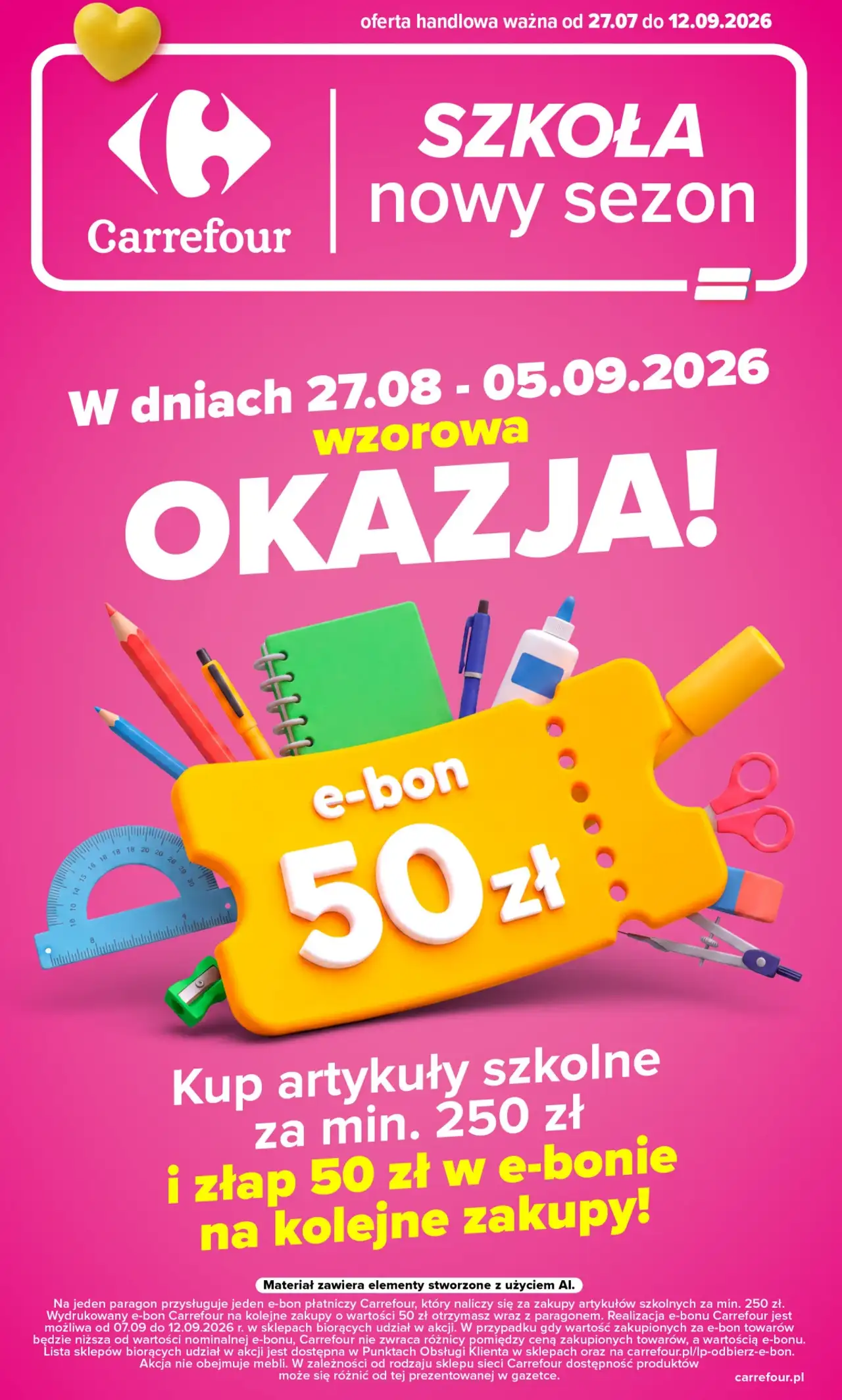 E-bon 50 zł za zakup artykułów szkolnych za min. 250 zł