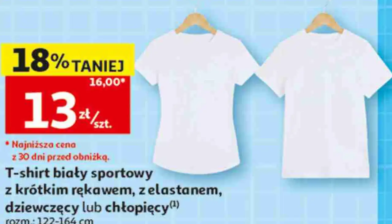 T-shirt biały sportowy z krótkim rękawem, z elastanem, dziewczęcy lub chłopięcy