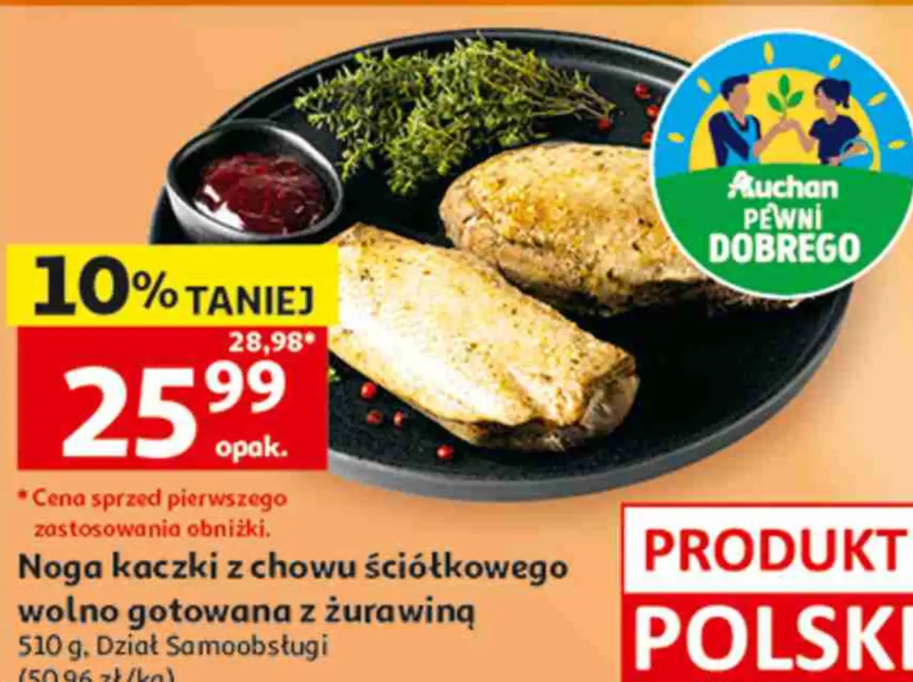 Noga kaczki z chowu ściółkowego wolno gotowana z żurawiną Auchan Pewni Dobrego