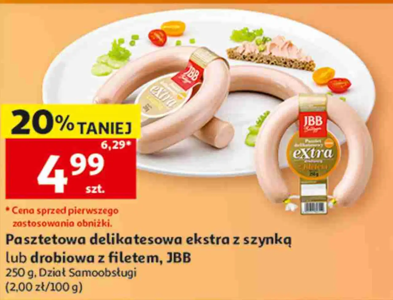 Pasztetowa delikatesowa ekstra z szynką lub drobiowa z filetem, JBB