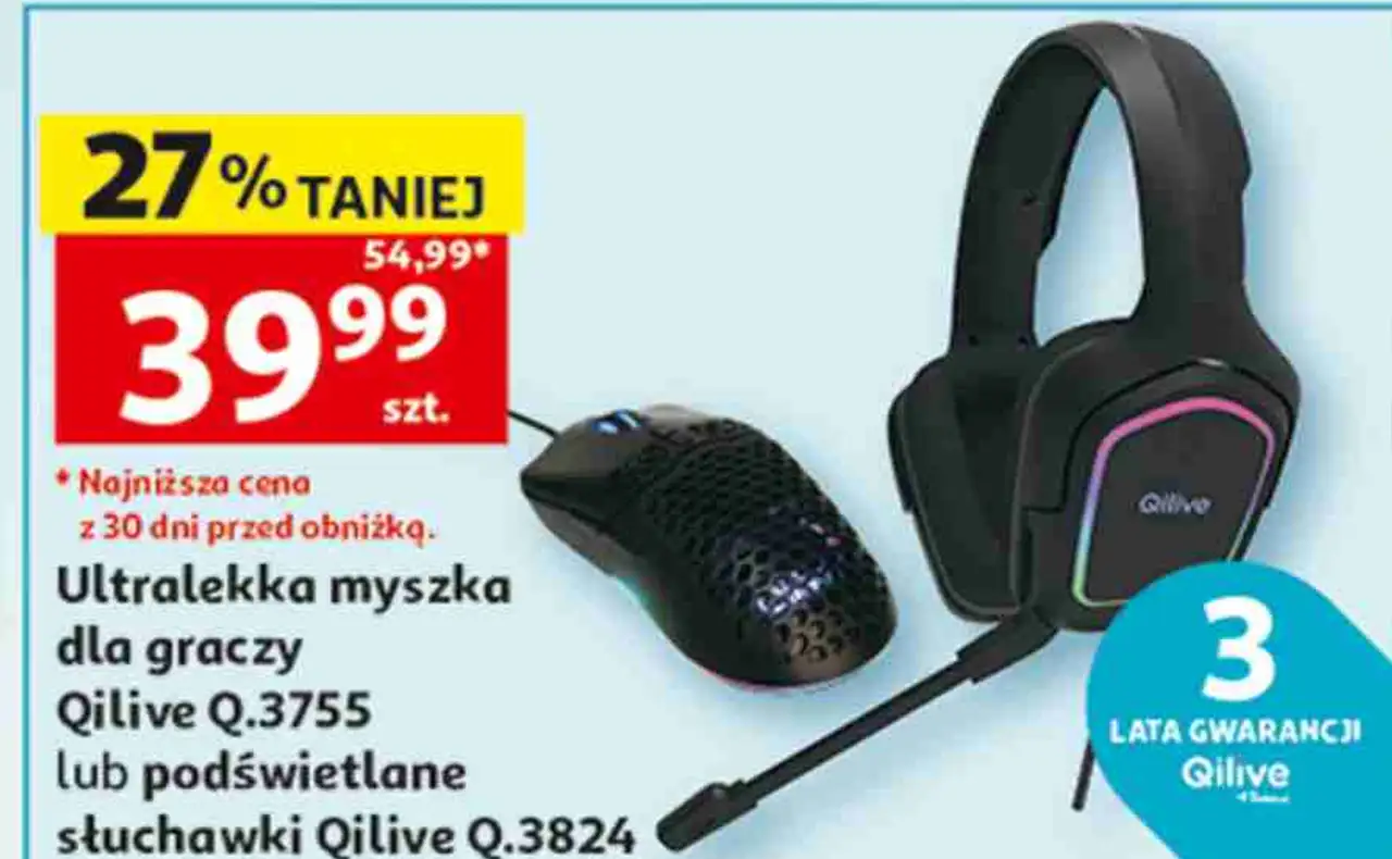 Ultralekka myszka dla graczy Qilive Q.3755 lub podświetlane słuchawki Qilive Q.3824