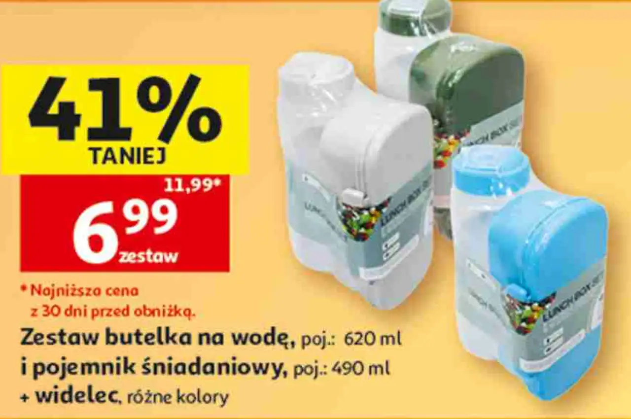 Zestaw butelka na wodę i pojemnik śniadaniowy + widelec