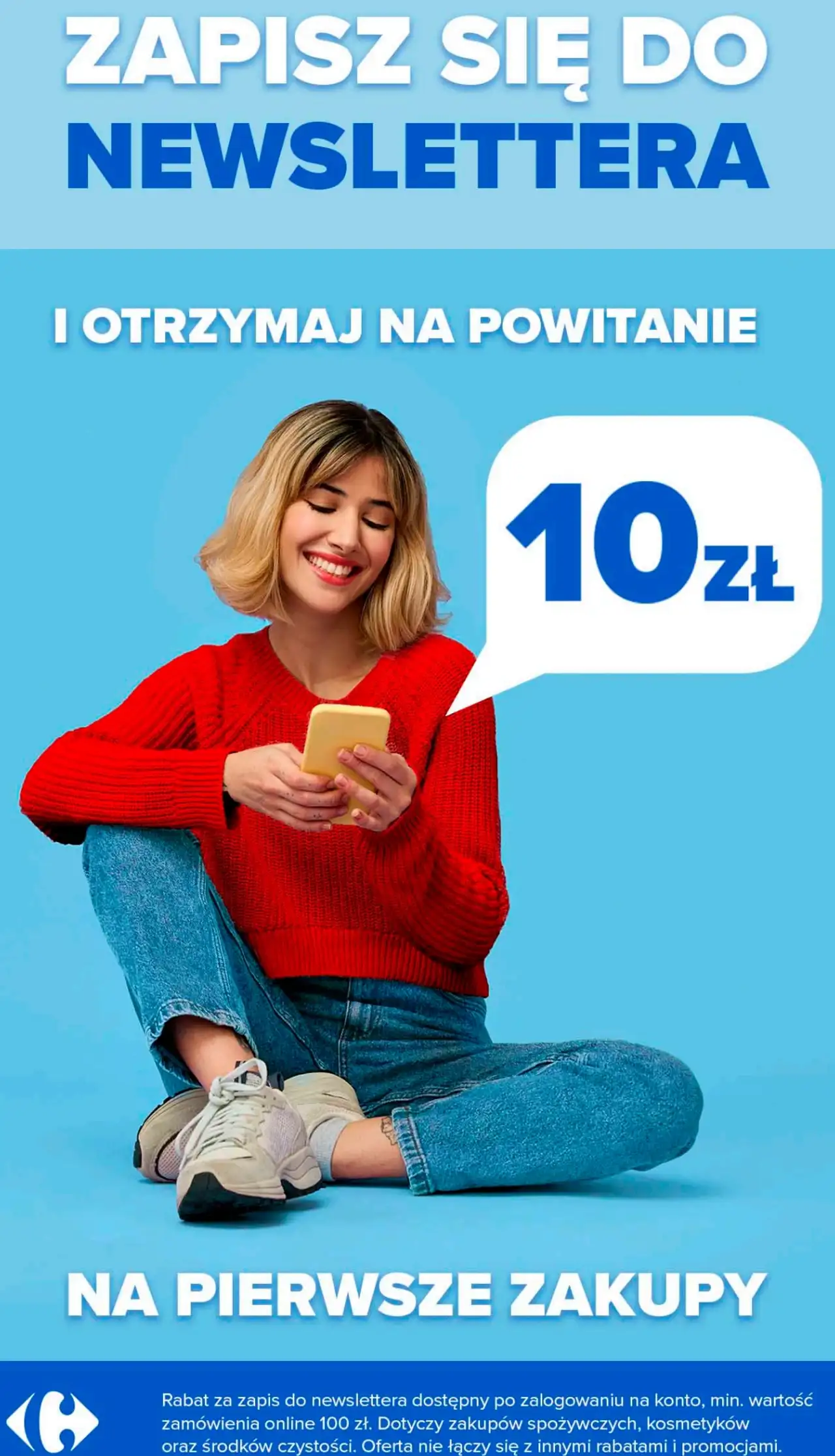 Kupon rabatowy 10 zł na pierwsze zakupy online za zapis do newslettera Carrefour