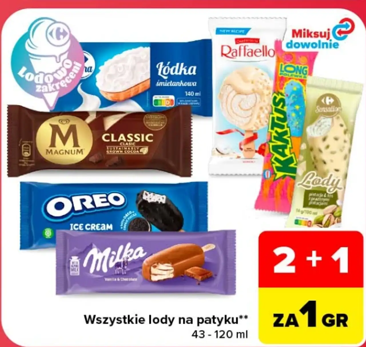 Wszystkie lody na patyku Magnum, Oreo, Milka, Raffaello, Kaktus, Sensation